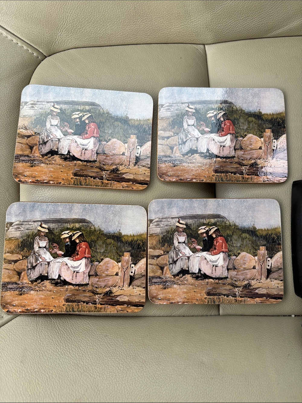 Vtg Masterworks Collection Coaster Set Winslow Homer Girls with Lobster